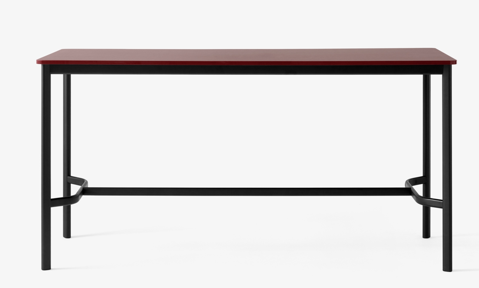 AndTradition Drip High Table: Stehtisch mit roter Tischplatte und schwarzem Metallgestell für moderne Büros.