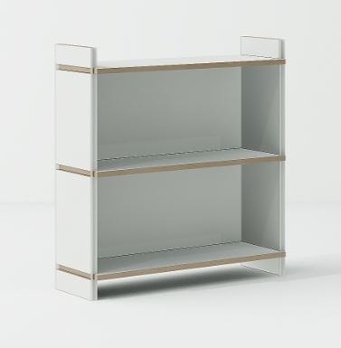 Weißes Tojo Regal Grundmodul mit zwei Fächern für flexible Regalsysteme.