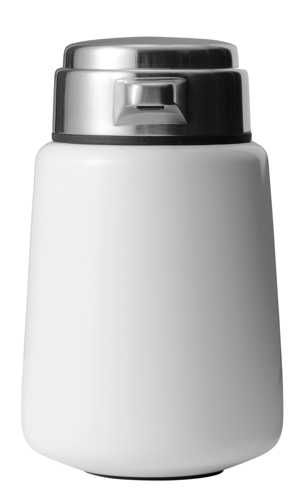 Weißer Vipp Seifenspender mit Edelstahl-Pumpe, modernes Design für Badezimmer und Küche.