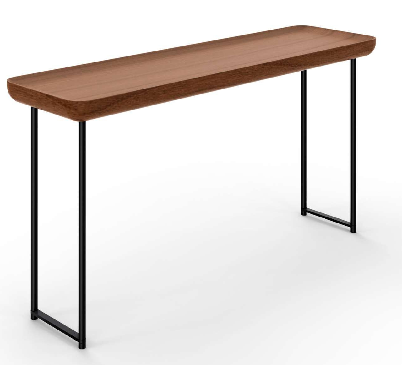 Cassina 381 Torei Tisch mit brauner Holzplatte und schwarzem Metallgestell, modernes Design.