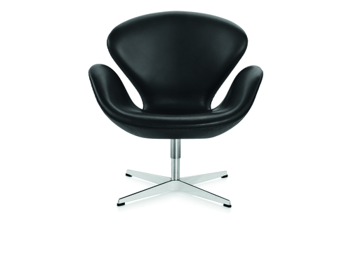 Schwarzer Swan Sessel von Fritz Hansen, ein moderner Designklassiker mit Lederbezug und Drehfuß.