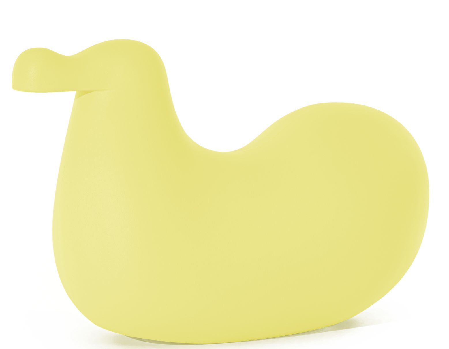 Gelber Dodo Schaukelvogel von Magis, modernes Kinderspielzeug und Schaukeltier für Kinderzimmer, isoliert auf Weiß.