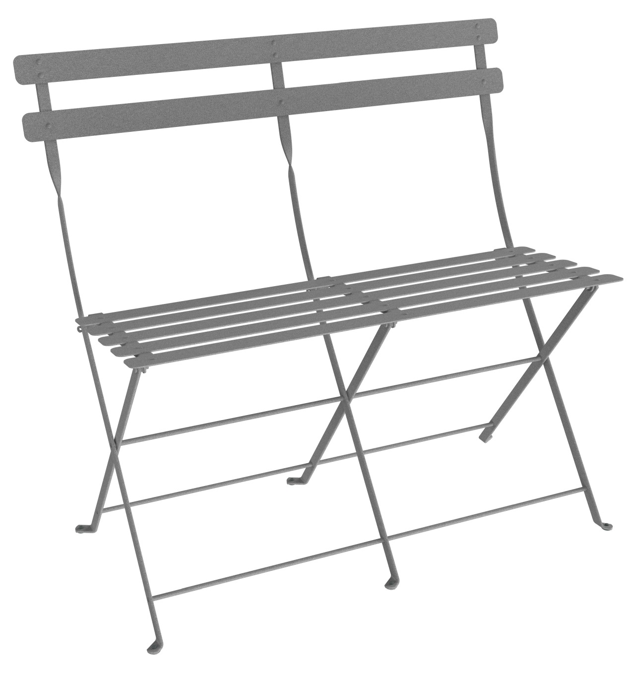 Graue Bistro Klappbank für zwei Personen von Fermob, ideal für Garten, Balkon und Terrasse.