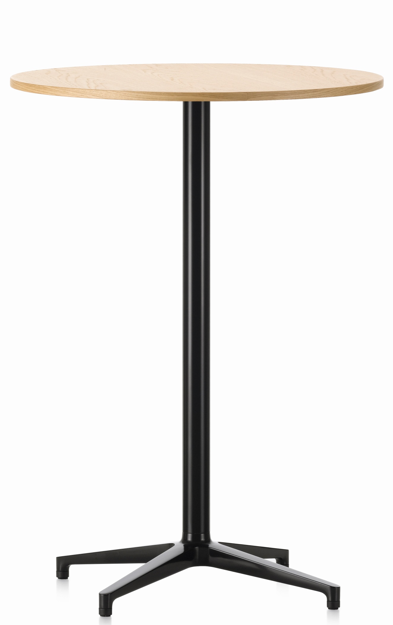 Vitra Bistro Table Stehtisch mit heller Tischplatte und schwarzem Fuß für den Innenbereich.