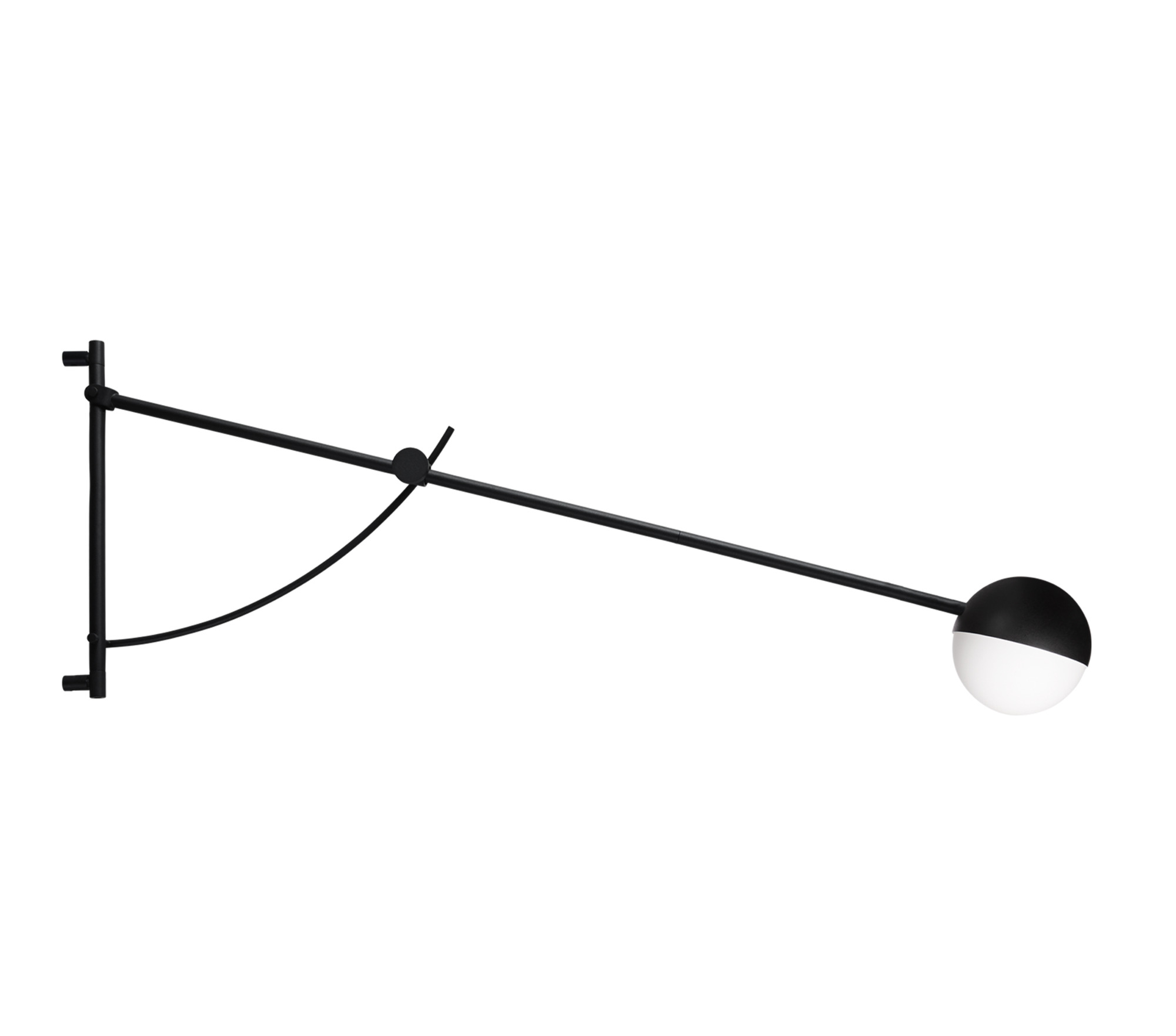Schwarze Balancer Wall Wandleuchte von Northern mit verstellbarem Arm und halbrunder Leuchtkugel.