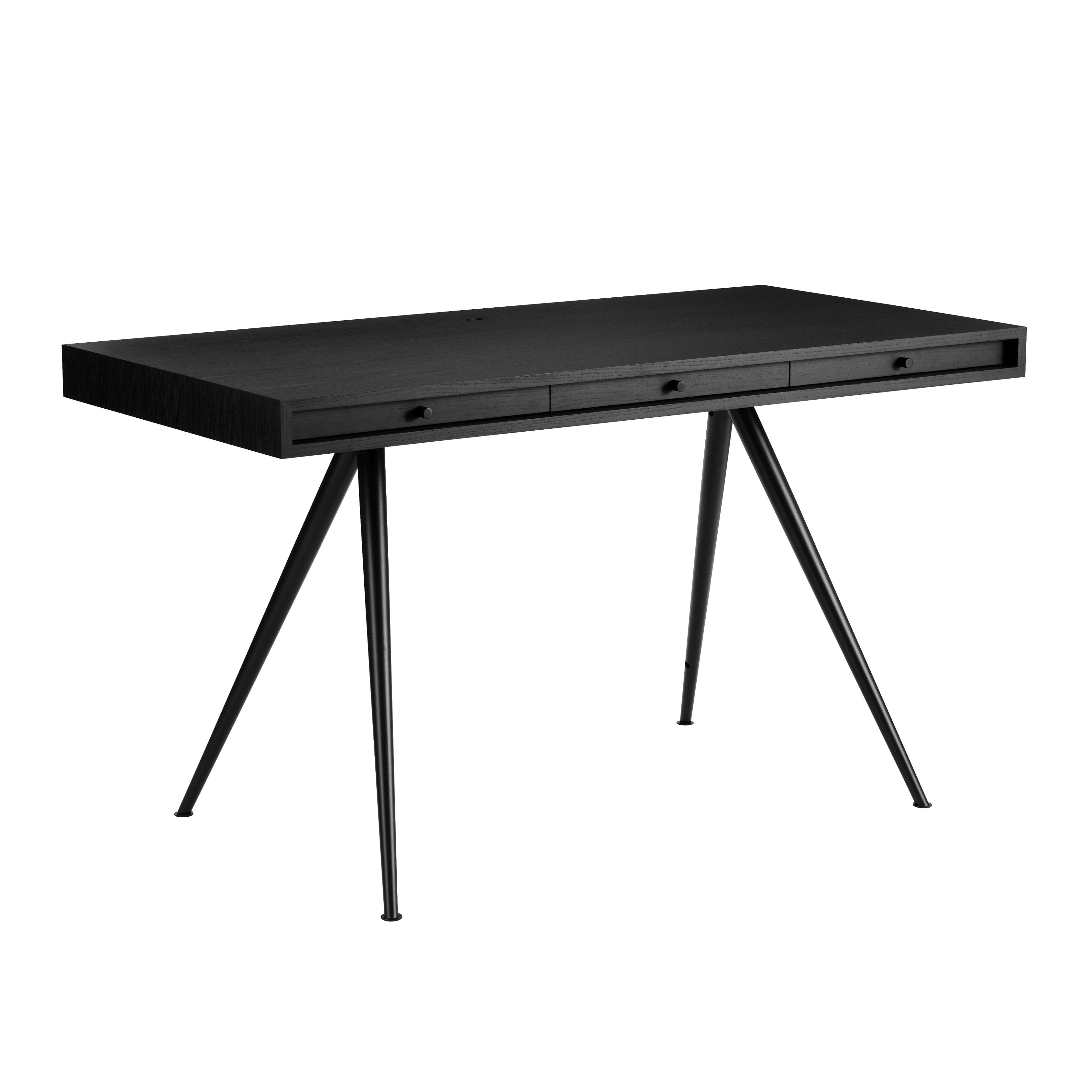 Schwarzer JFK Büroschreibtisch von Norr11 mit drei Schubladen und schlanken, konischen Beinen.