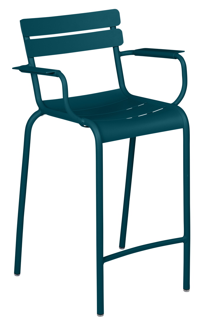 Luxembourg Barstool Barhocker von Fermob in Lagunenblau, ideal für den Outdoor-Bereich mit Armlehnen.