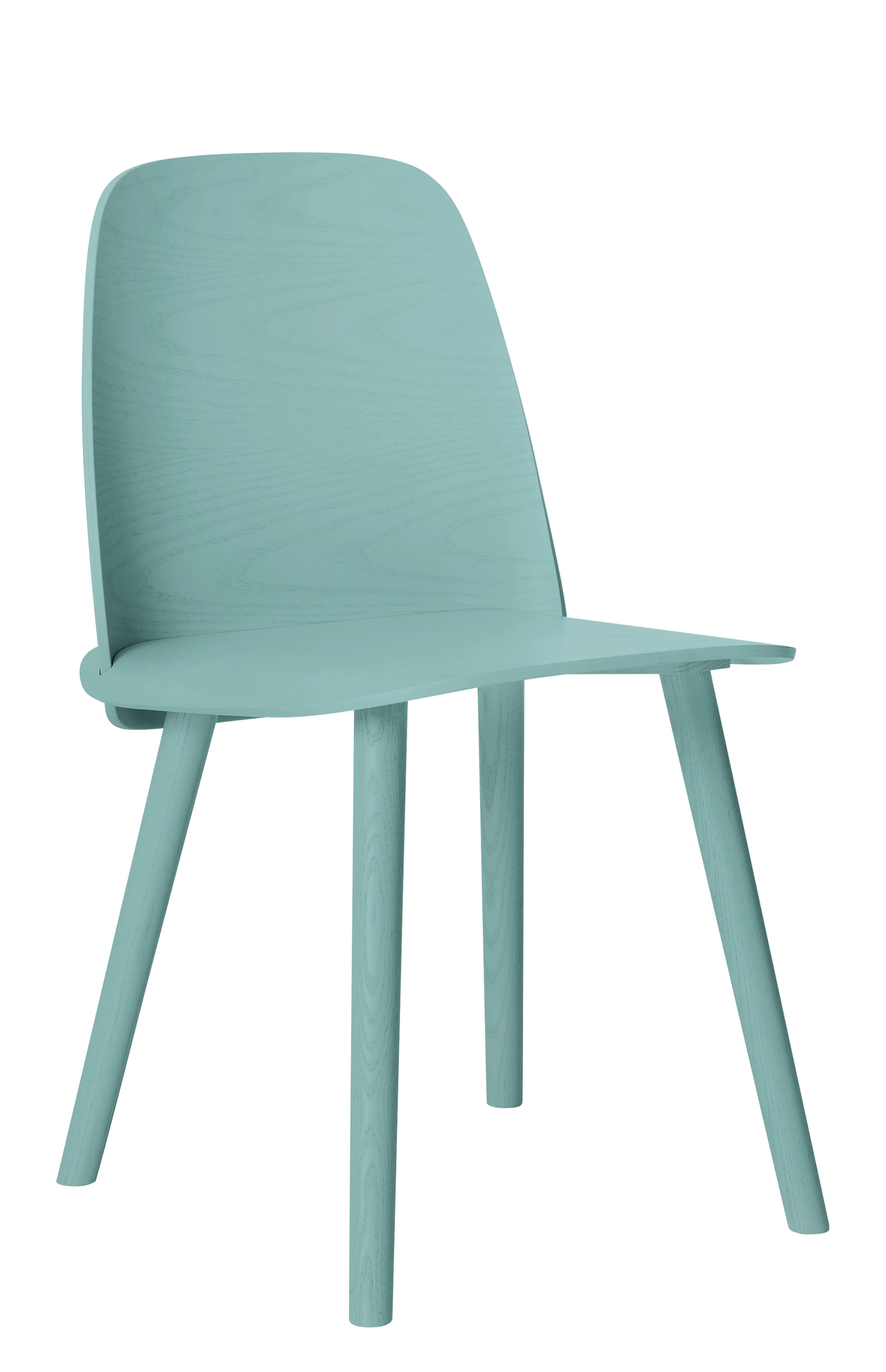 Heller, mintfarbener Holzstuhl, Nerd Chair von Muuto, modernes Design für Esszimmer und Büro.