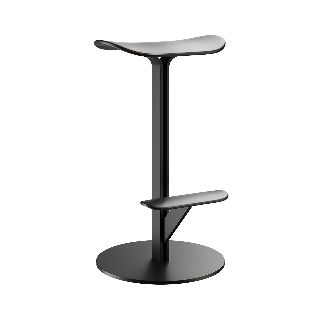 Schwarzer Duetto Hocker von MDF Italia mit Fußstütze und rundem Fuß, modernes Möbeldesign.
