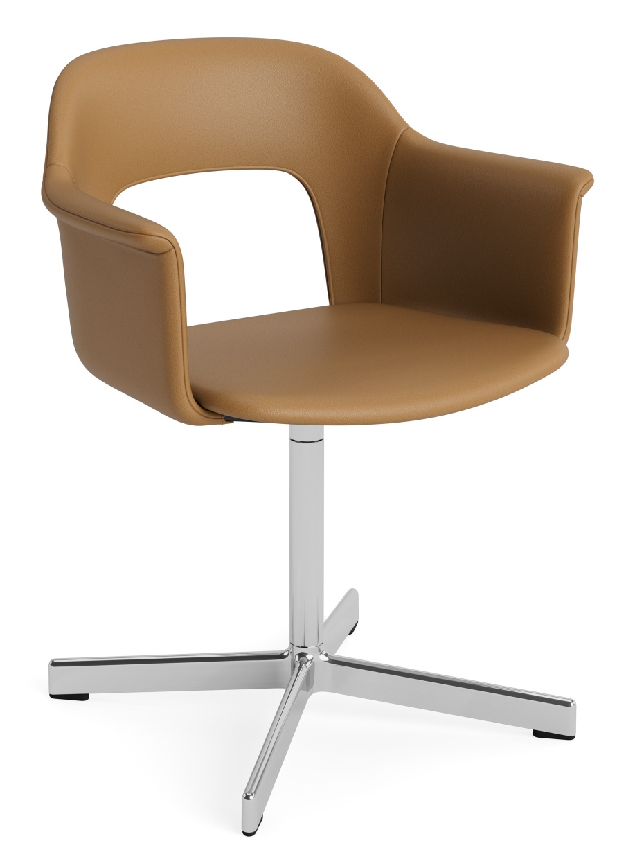 Layout Armchair 234 von Hay: Moderner Armlehnstuhl in Braun mit Drehfuß aus Chrom für Büro und Wohnzimmer.