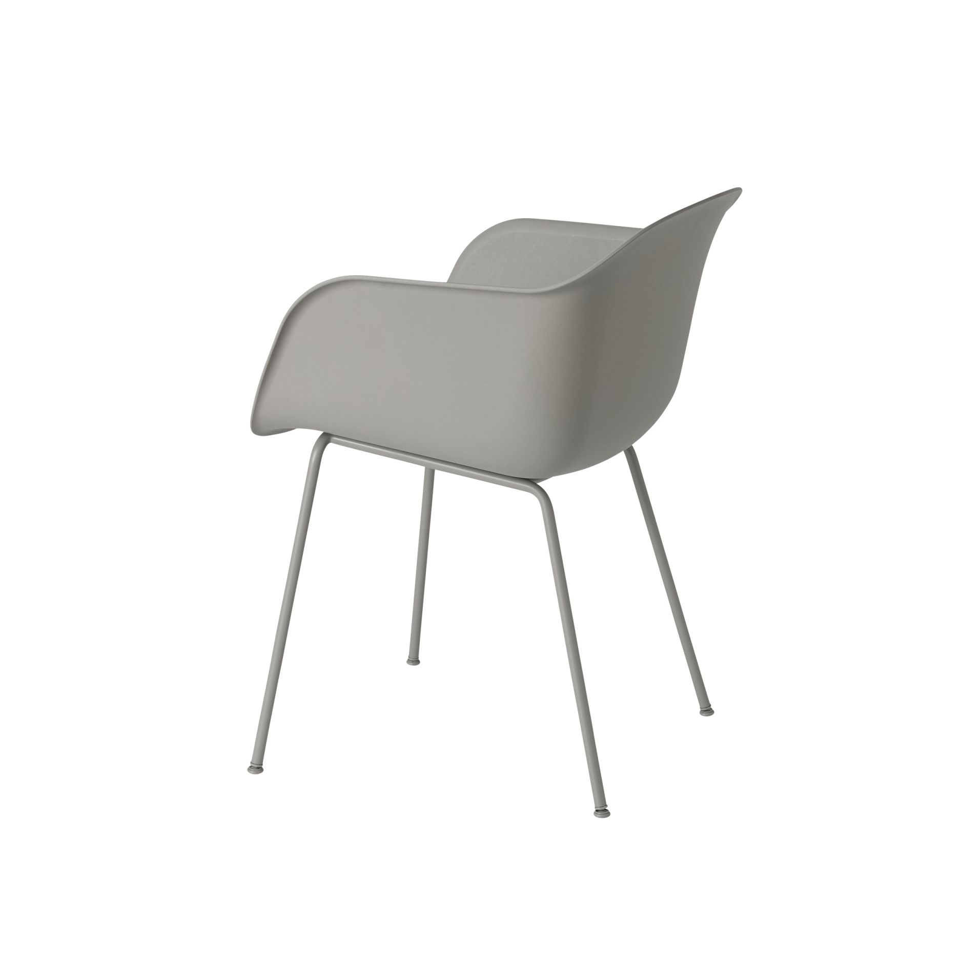 Muuto Fiber Armchair Tube Base Stuhl in Grau, moderne Sitzmöbel mit Armlehne und Stahlgestell.