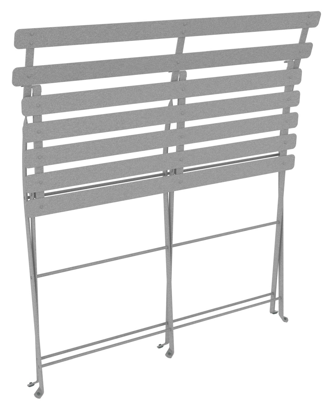 Graue Fermob Bistro Klappbank für zwei Personen, ideal für Garten, Balkon oder Terrasse, platzsparend zusammenklappbar.