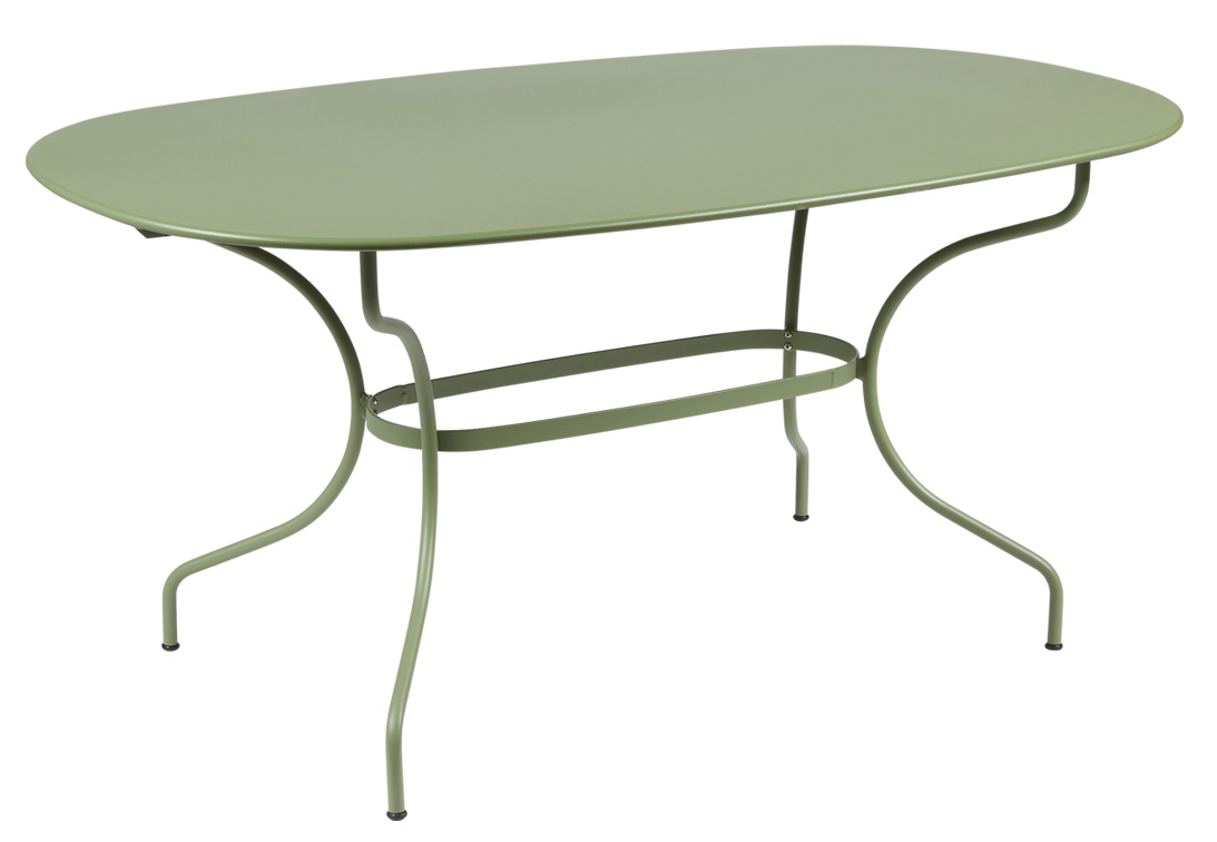 Fermob Opéra+ Gartentisch, oval, 160x90 cm, aus Metall in Grün, für den stilvollen Außenbereich.