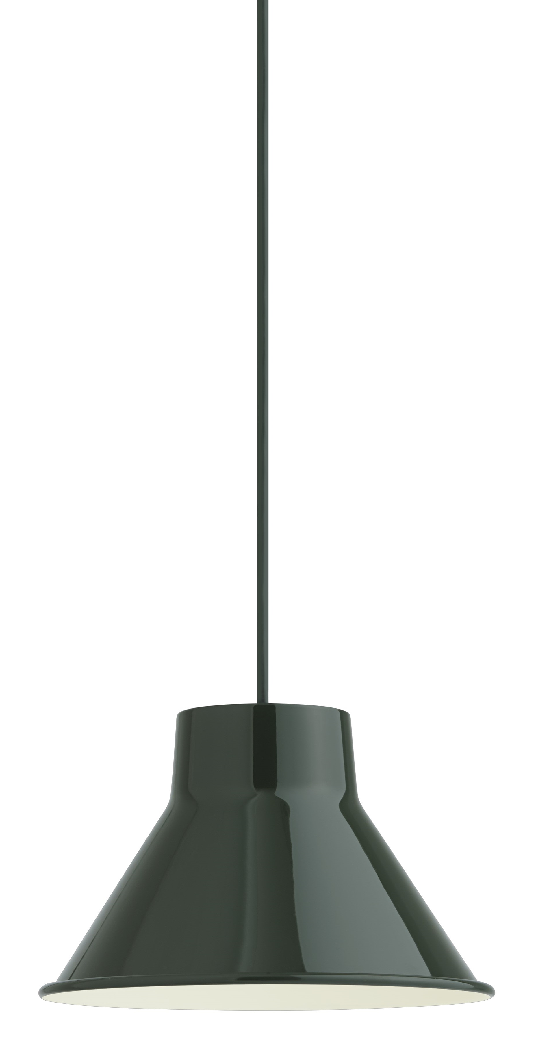 Nahaufnahme der Muuto Top Pendelleuchte in Dunkelgrün, moderne Hängelampe für stilvolle Innenbeleuchtung.
