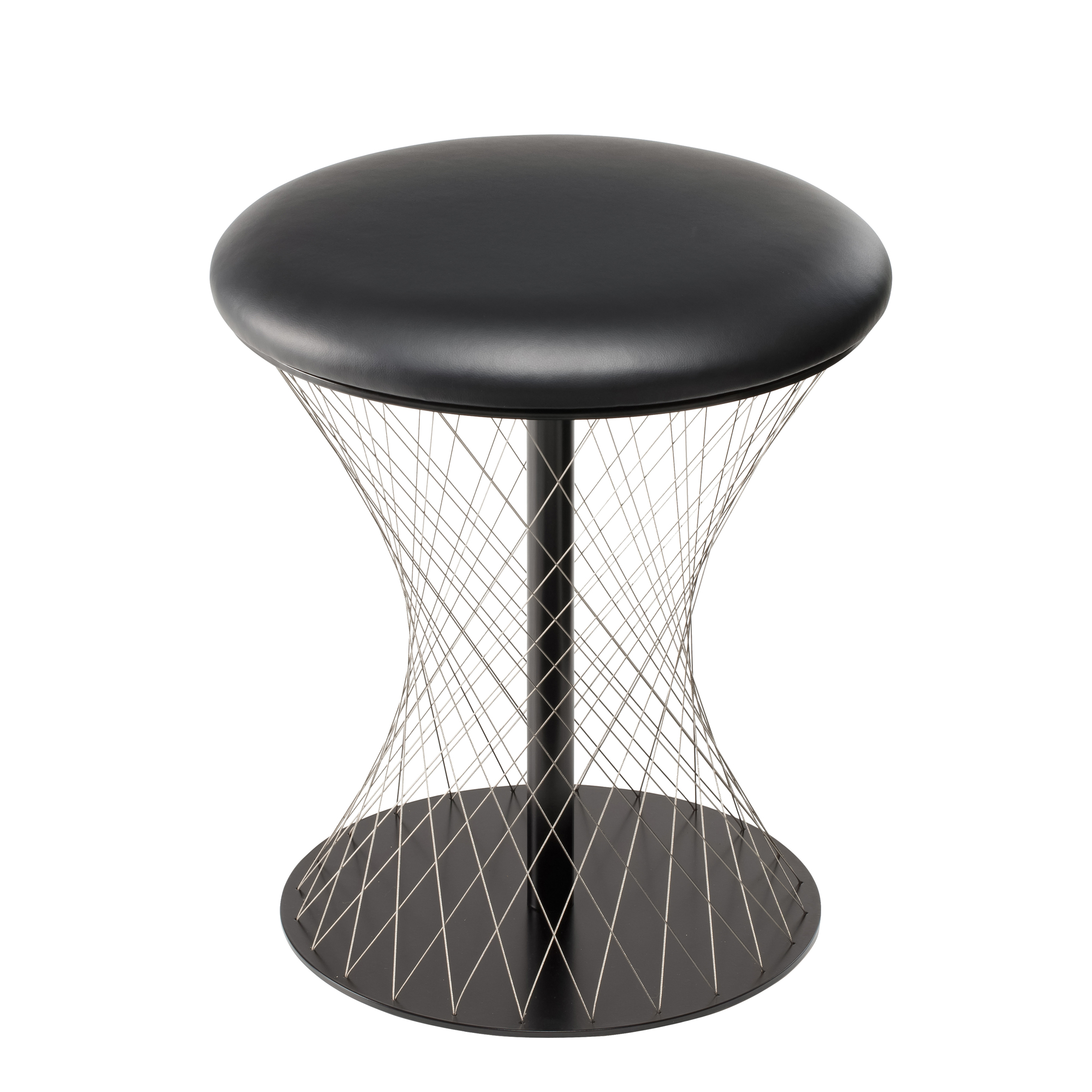 Grauer Network Hocker Favius mit schwarzer Sitzfläche und filigranem Drahtgestell. Moderner Design Hocker.