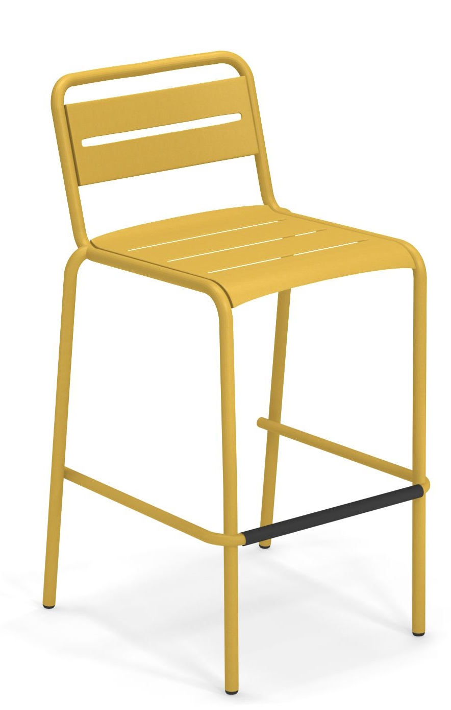 Gelber Star Barstool Barhocker von Emu für den Außenbereich, mit Fußstütze und Lattenmuster.