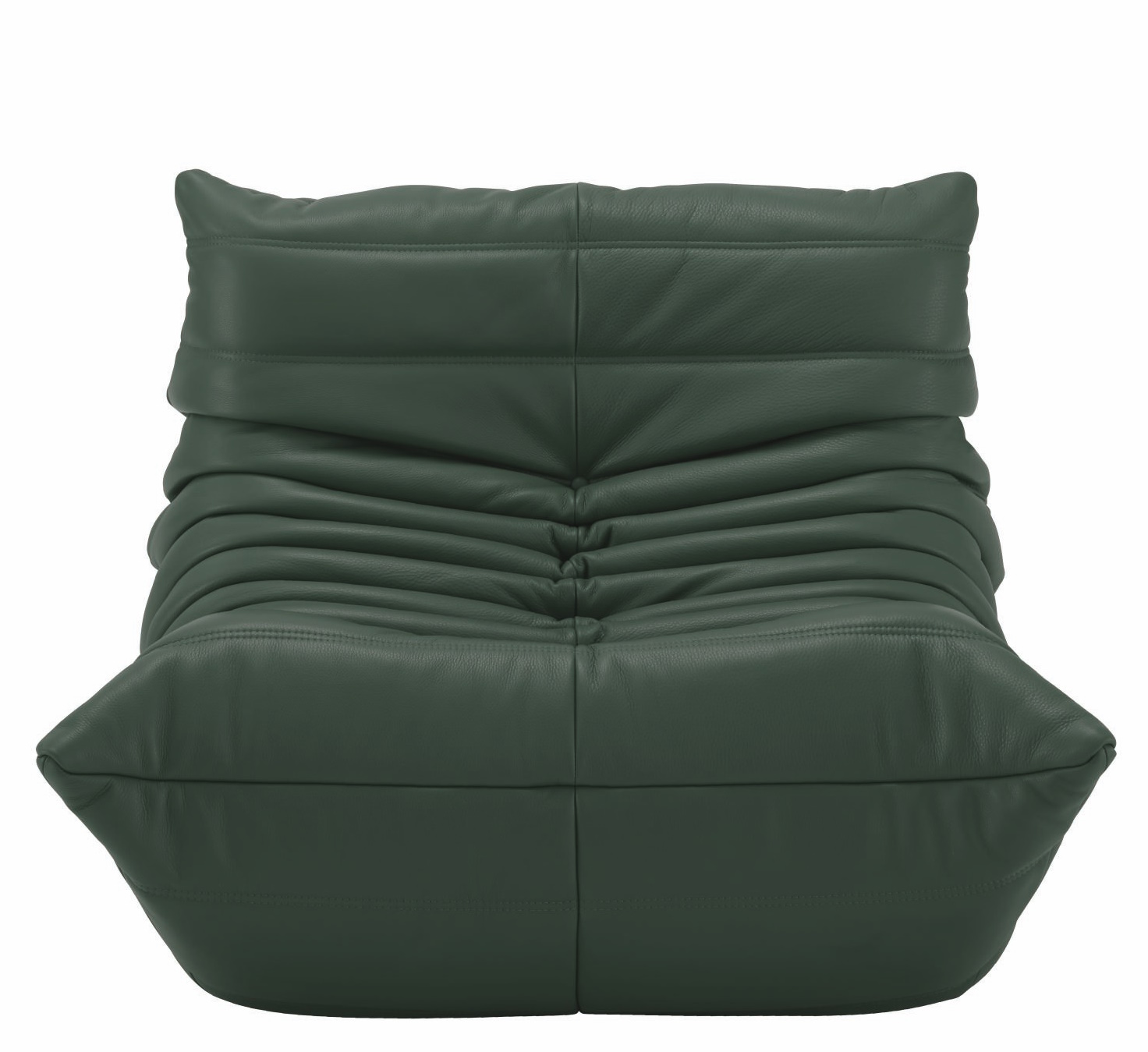 Grüner Togo Sessel von Ligne Roset, moderner Ledersessel mit Faltenoptik für Wohnzimmer und Loungemöbel.