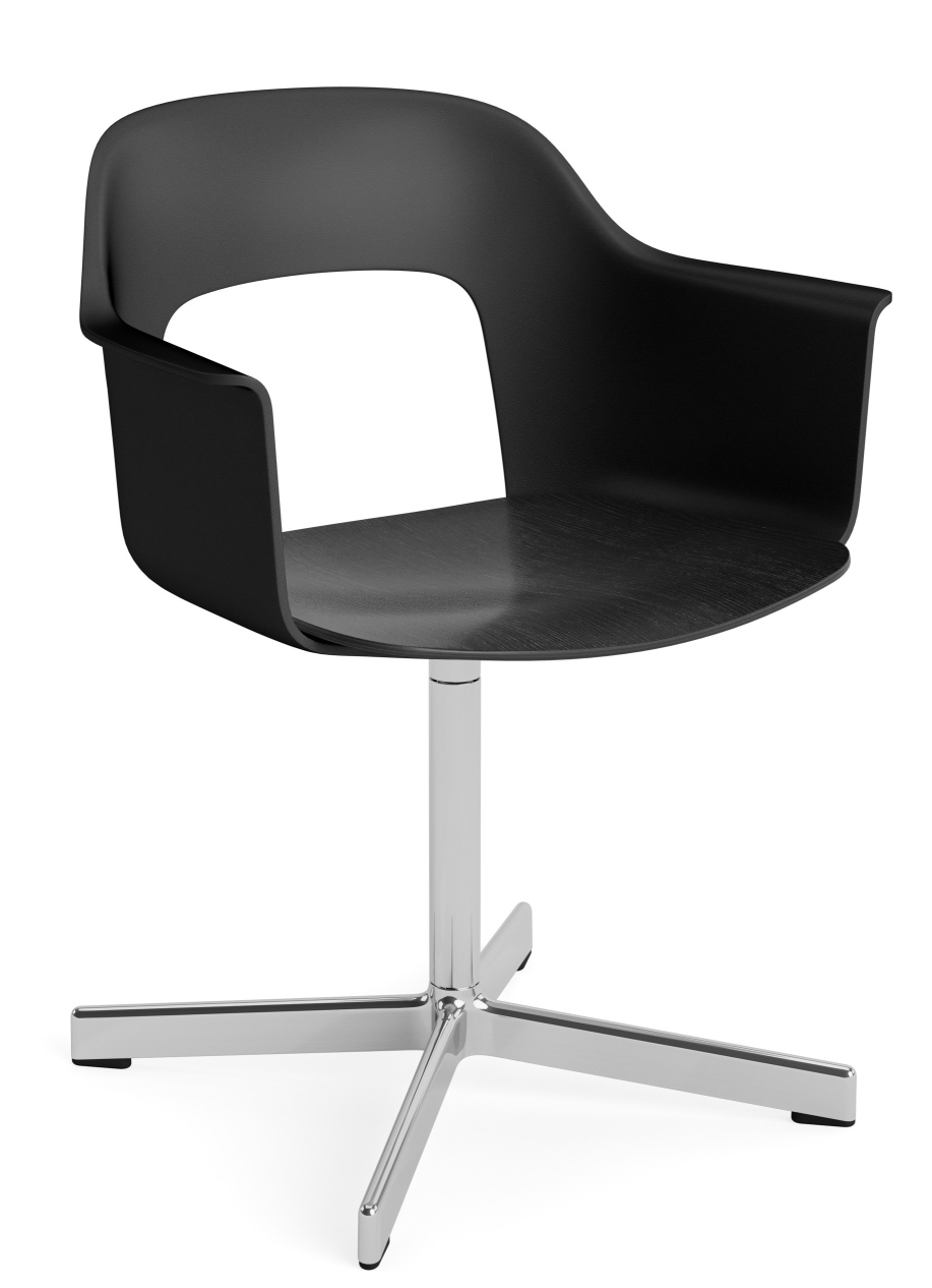 Schwarzer Hay Armlehnstuhl Layout Armchair 232 mit Drehfuß aus Chrom, moderner Bürostuhl für Arbeitszimmer.