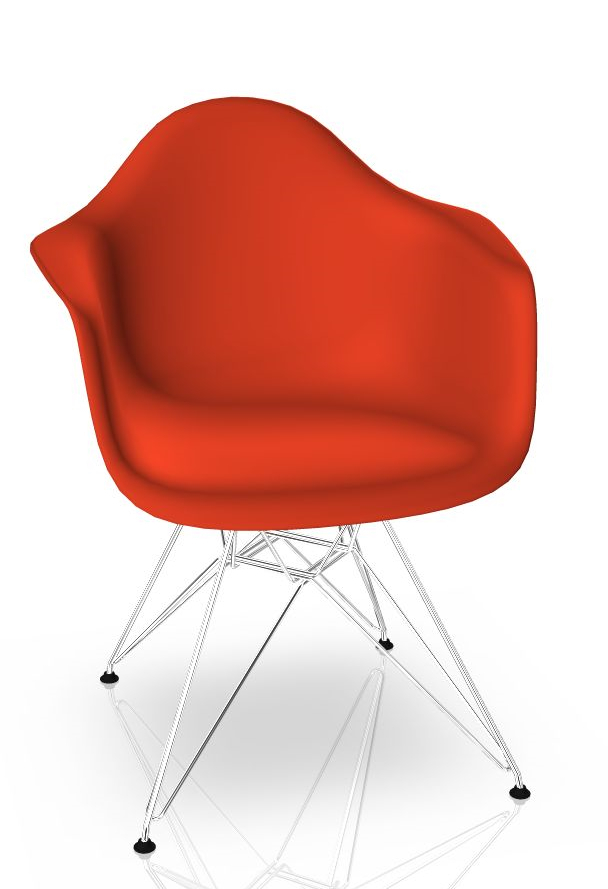 Eames Plastic Arm Chair in Mohnrot mit verchromtem Gestell von Vitra. Designklassiker Stuhl.