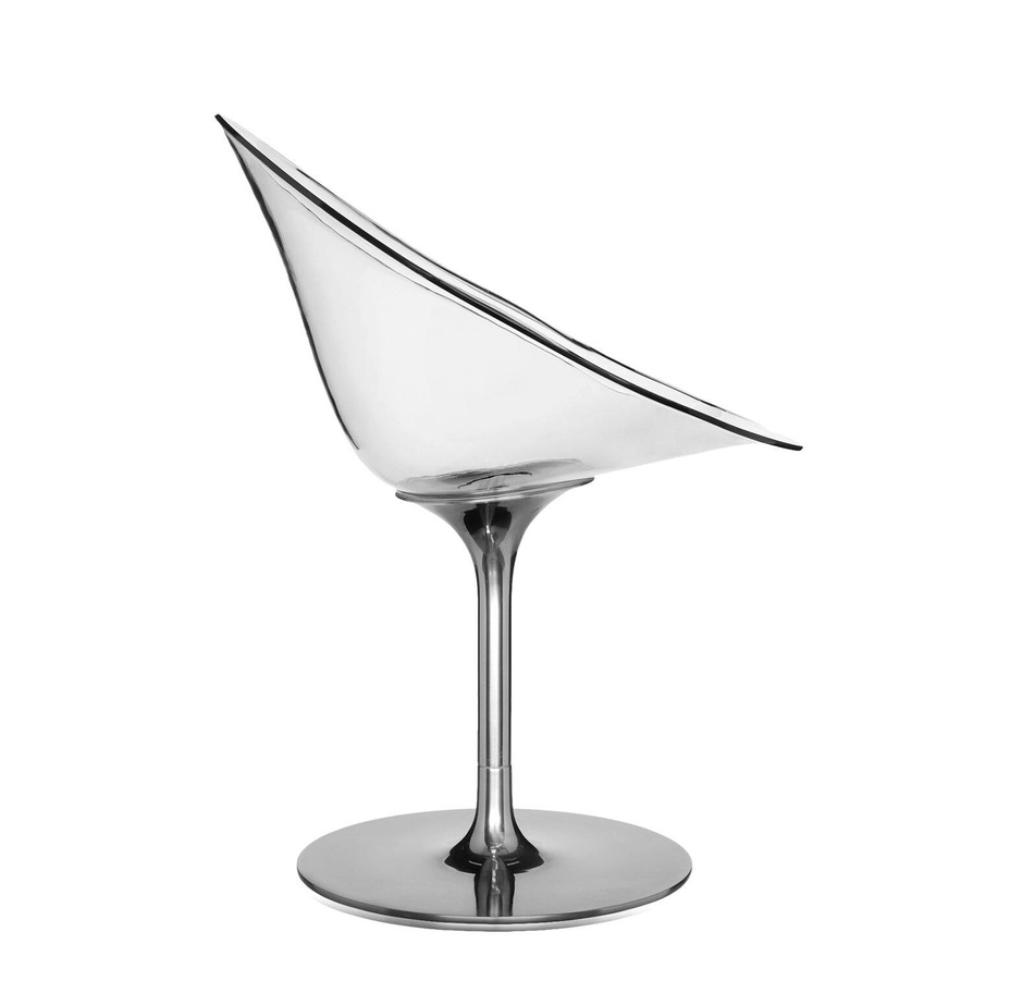 Ero/S/ Eros Drehstuhl von Kartell, transparenter Design Stuhl mit verchromtem Fuß.