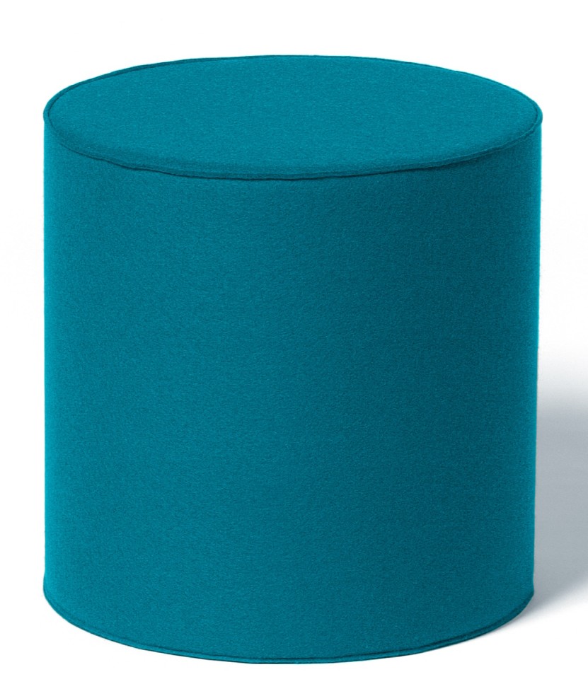 Türkisblauer, zylindrischer Sitzhocker aus Stoff, ideal als moderne Sitzgelegenheit oder Fußhocker für Wohnzimmer und Büro.