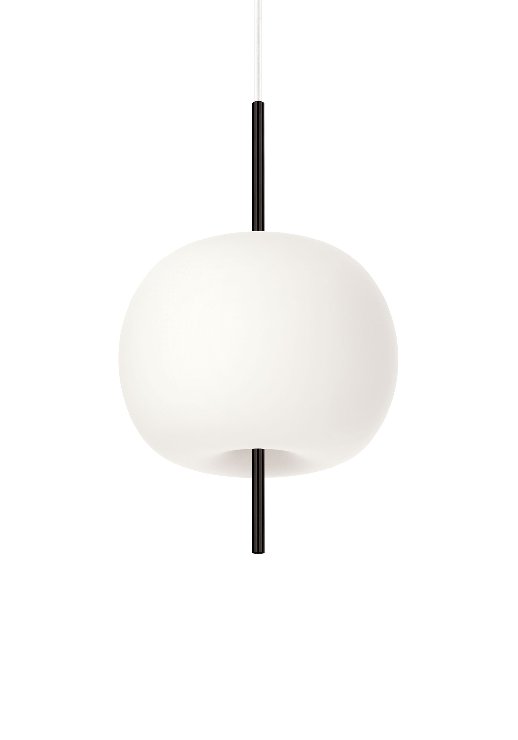 Weiße Kushi Pendelleuchte mit schwarzem Stab, moderne Hängelampe für Wohnzimmer und Esszimmer.