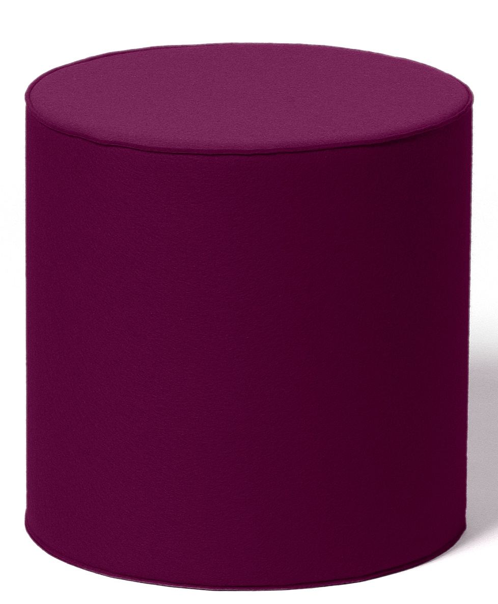 Purpurfarbener, zylindrischer Sitzhocker aus Stoff, ideal als Fußhocker oder Beistelltisch für modernes Wohnzimmerdesign.