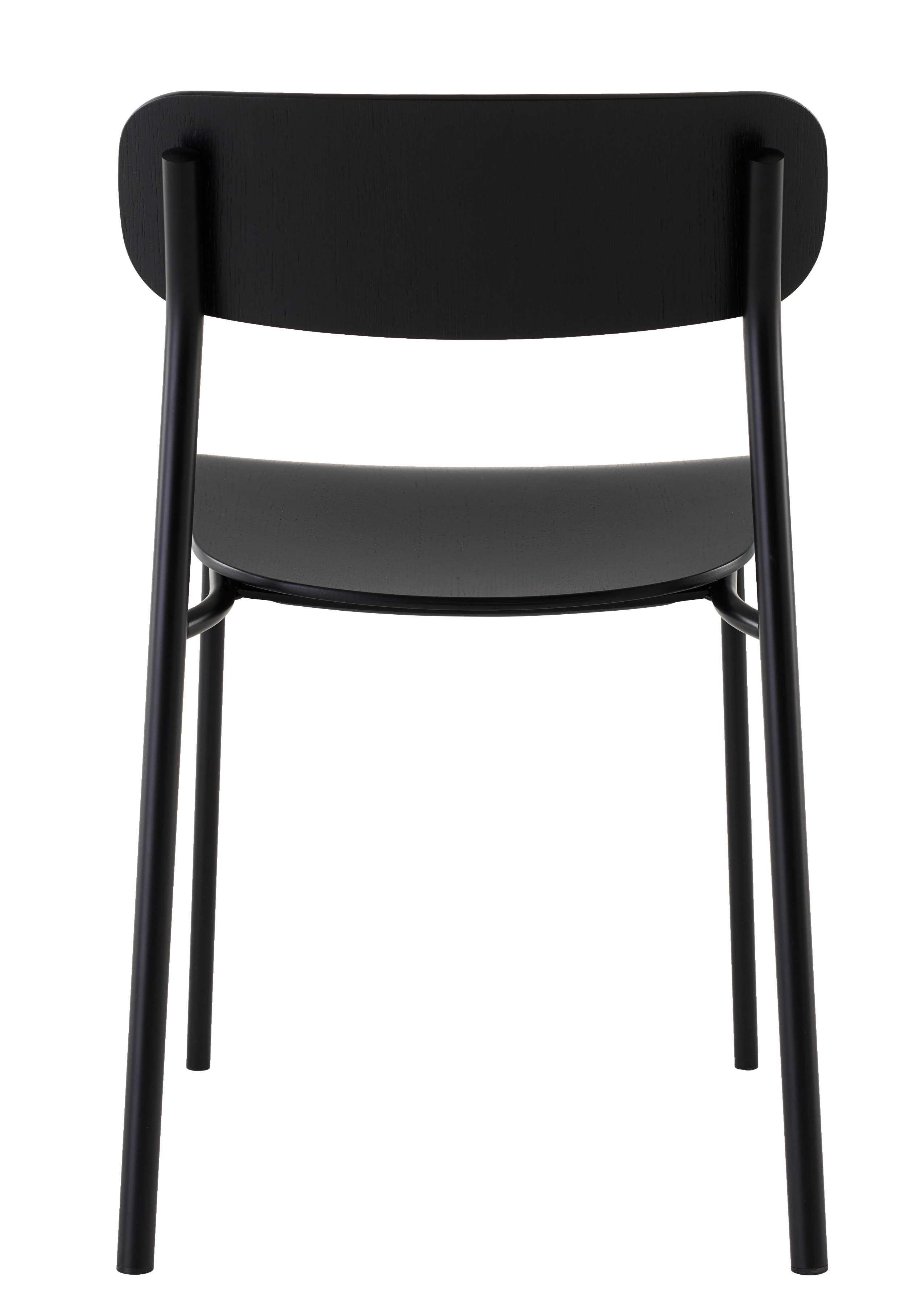 Schwarzer S 243 Stahlrohrstuhl von Thonet, minimalistisches Design mit klaren Linien, Ansicht von hinten.