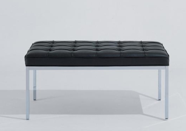 Florence Bank von Knoll International mit schwarzem Leder und verchromtem Stahlgestell.
