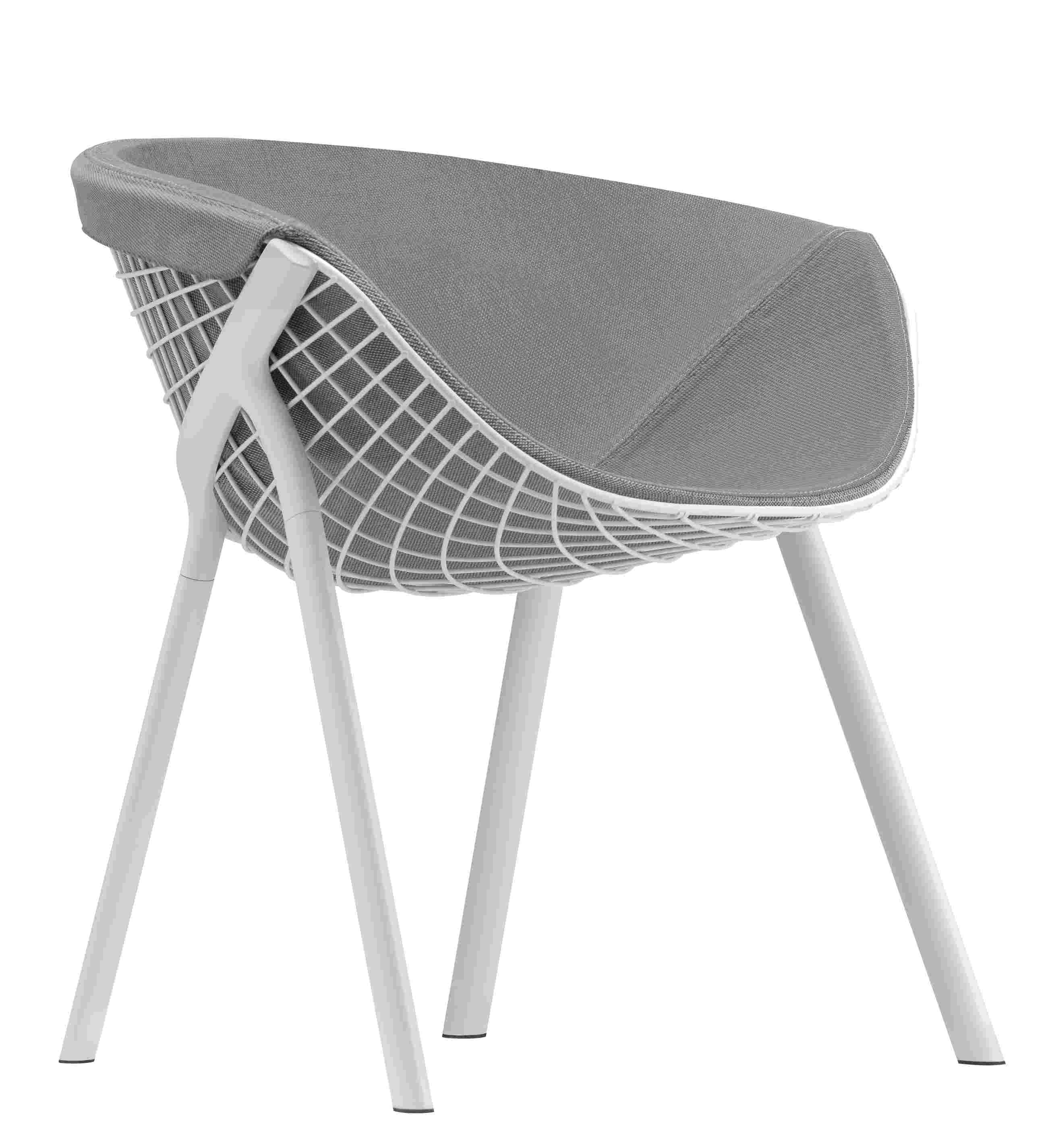 Kobi Chair Stuhl mit grauem Sitzpolster und weißem Drahtgestell, modernes Möbeldesign für Wohnzimmer und Büro.