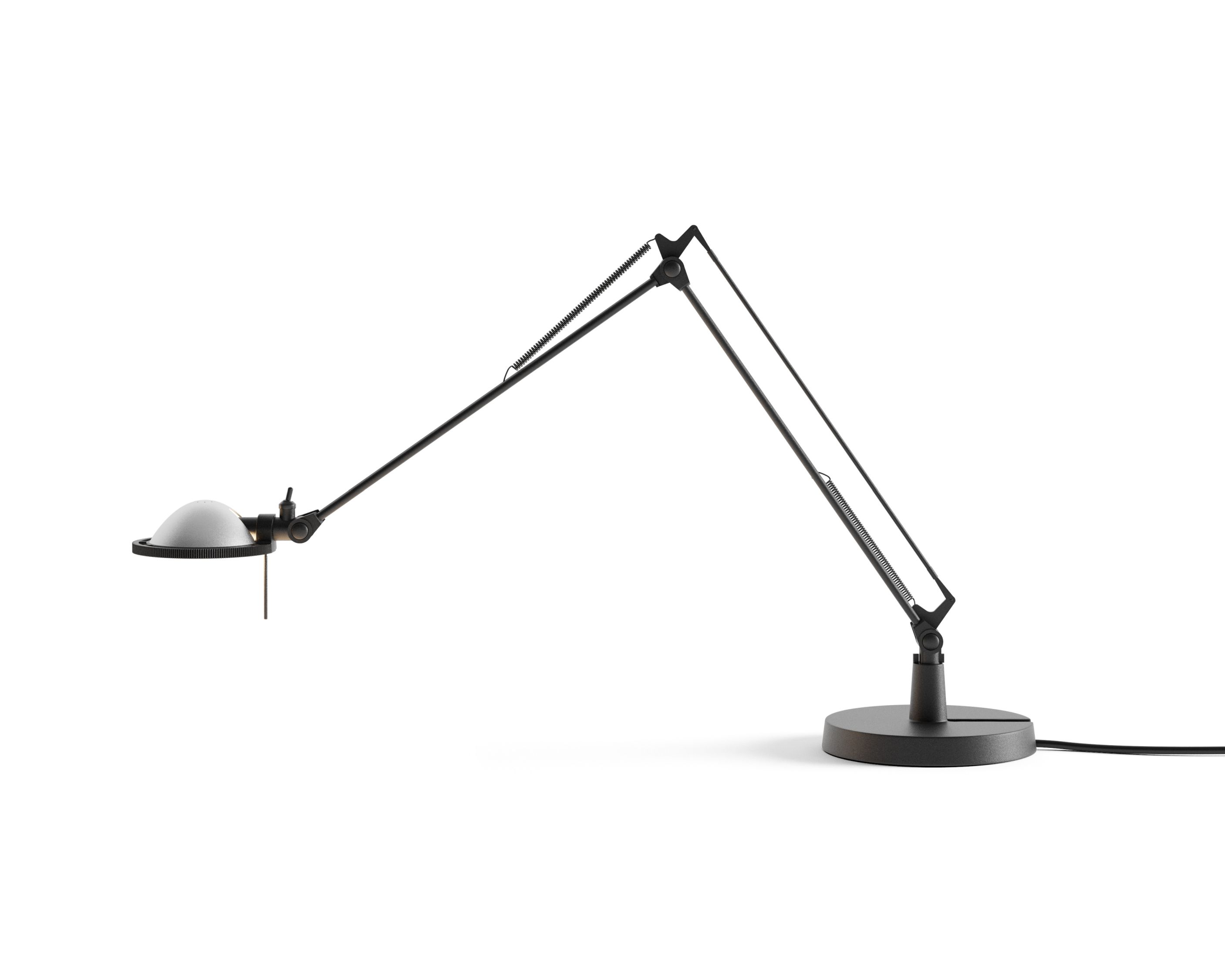 Schwarze Luceplan Berenice Tischleuchte mit verstellbarem Arm und Metallreflektor für flexibles Licht.