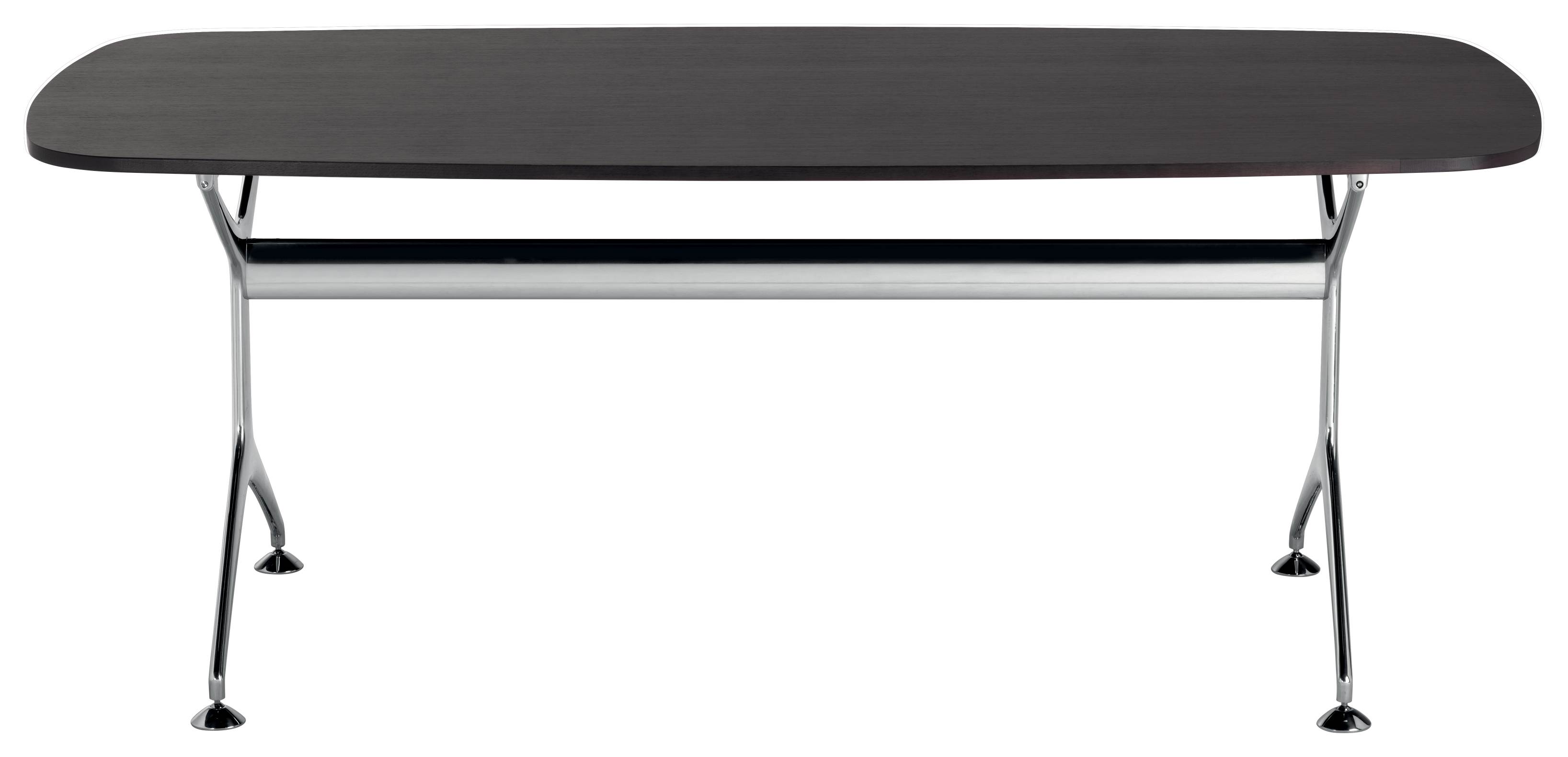 Frametable Tisch mit dunkler Holzplatte und verchromtem Metallgestell, ideal für Büro und Konferenz.