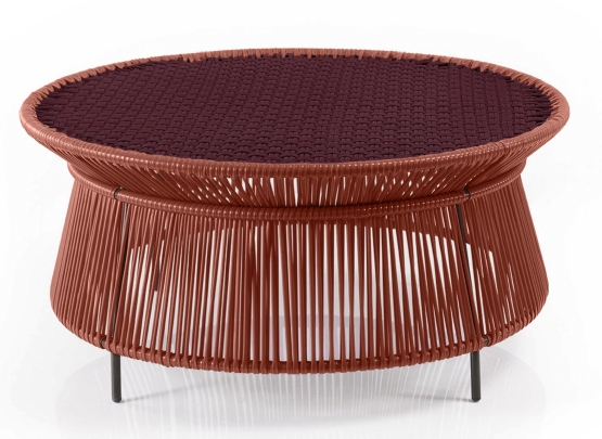 Brauner Caribe Chic Beistelltisch von ames für den Outdoor-Bereich, geflochten und mit runder Tischplatte.