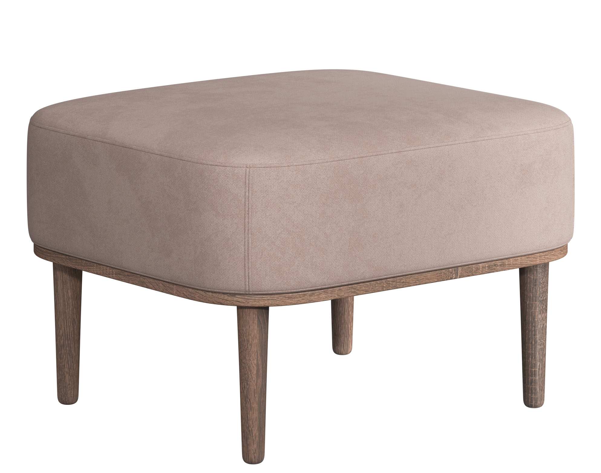 Serena Pouf Ottoman in Dusty Rose mit dunkel gebeiztem Eichenholzgestell, moderner Hocker.