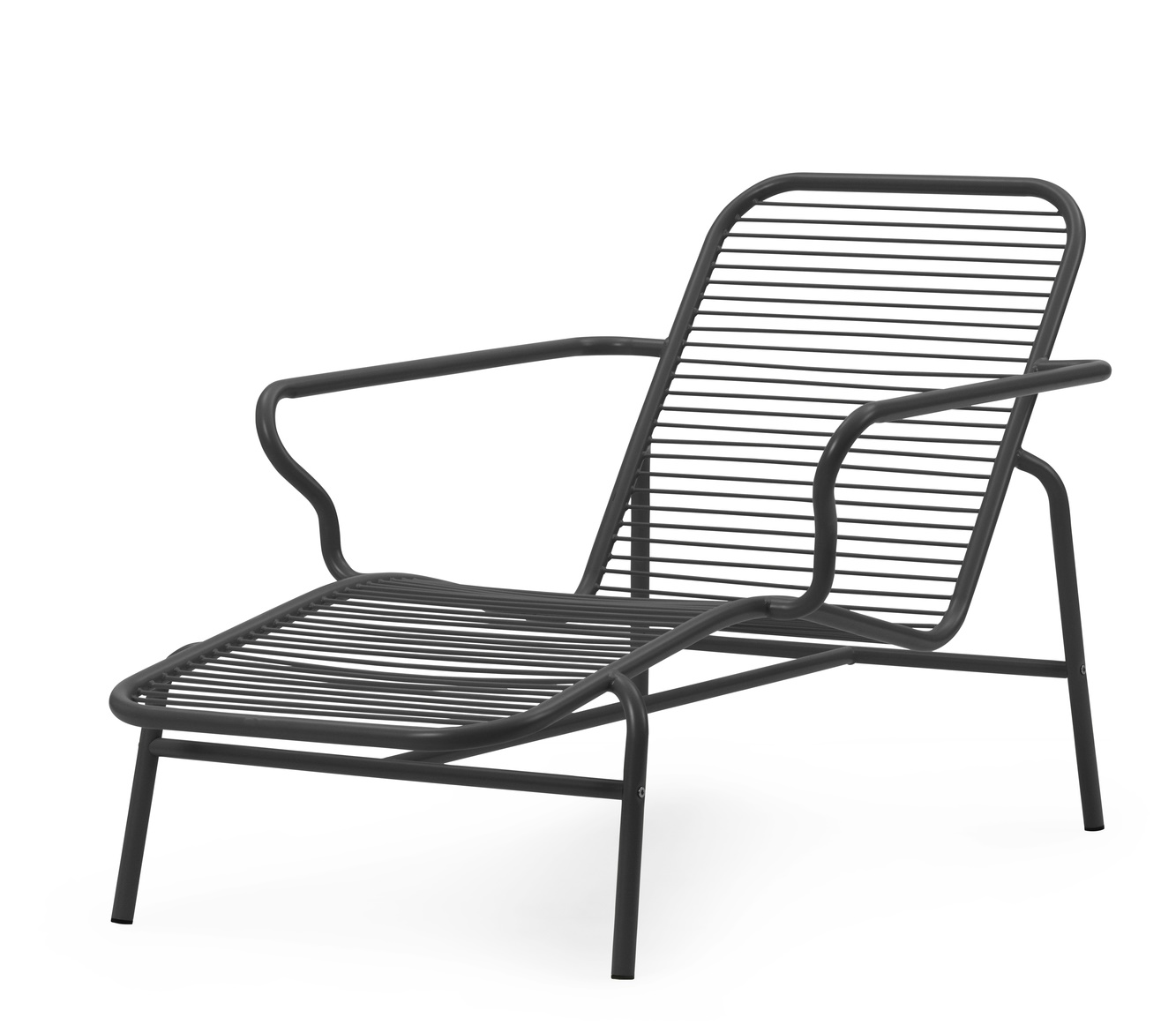 Vig Chaise Longue von Normann Copenhagen, moderne Outdoor Liege aus schwarzem Metall.