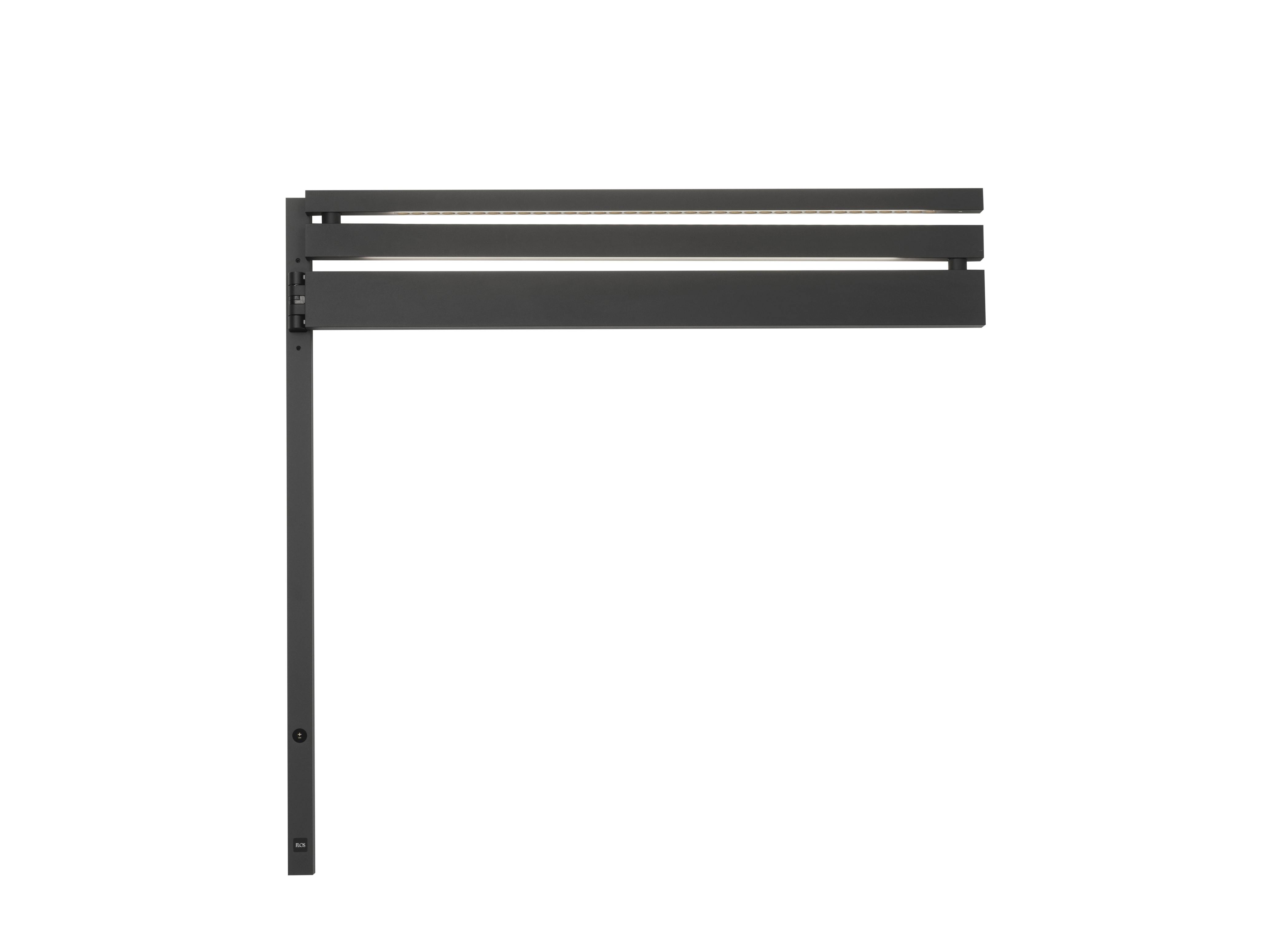Schwarze Flos Black Flag Wandleuchte mit horizontalen Lamellen und minimalistischem Design für Innenräume.