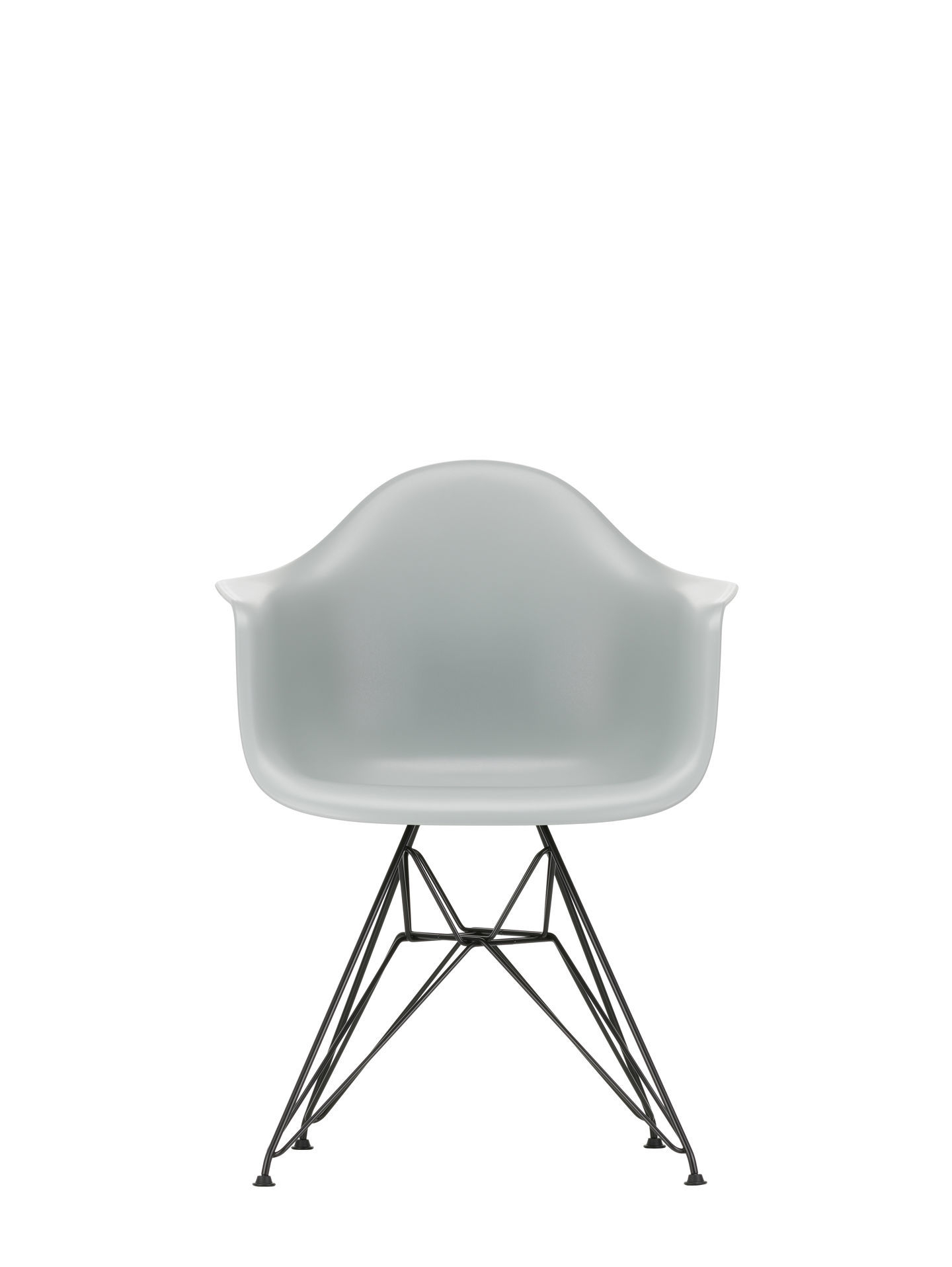 Eames Plastic Arm Chair DAR Stuhl Vitra in Tiefschwarz, Frontansicht, Designklassiker für Esszimmer.