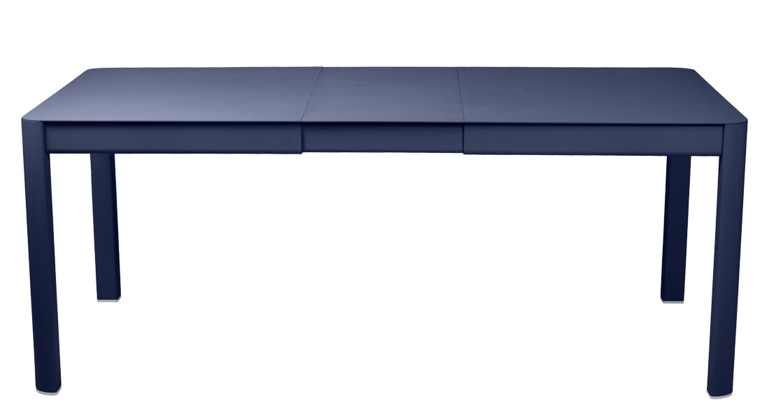 Blauer Ribambelle Gartentisch von Fermob, ausziehbar, für den Außenbereich, modernes Design, rechteckig.