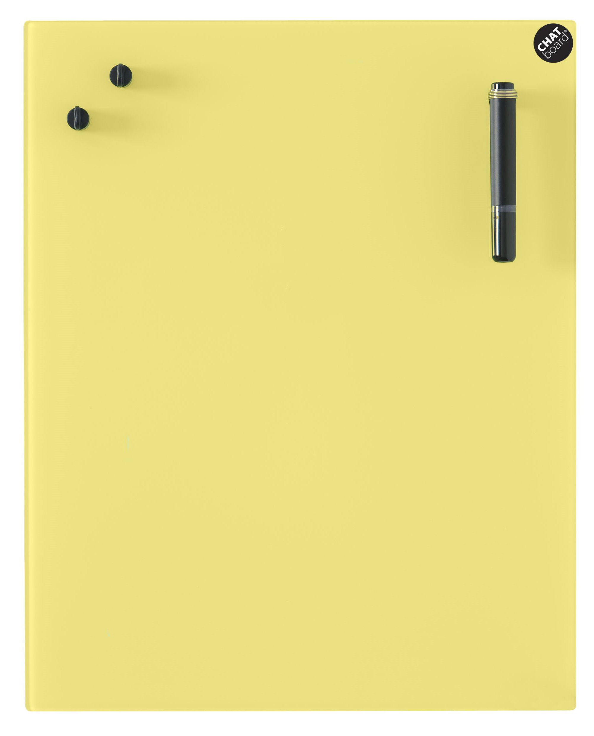 Gelbe Chat Board Classic Glastafel für die Wand, mit Stift und Magneten, für Büro und Zuhause.