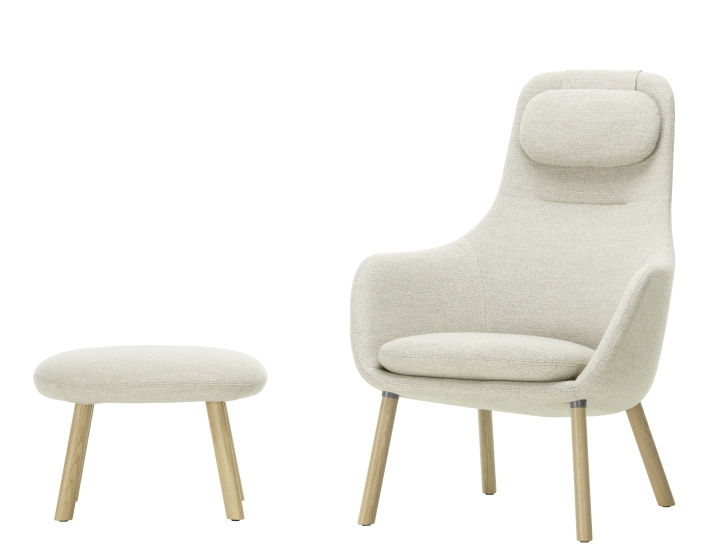 Beiger Hal Lounge Chair Sessel mit Ottoman von Vitra, bequemer Sessel mit Fußhocker.
