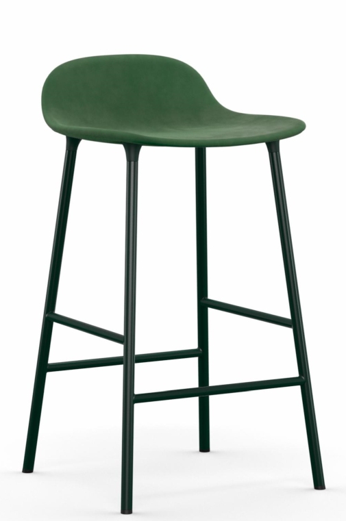 Normann Copenhagen Form Barhocker, Hocker mit grüner Sitzfläche und schwarzem Stahlgestell, gepolstert.