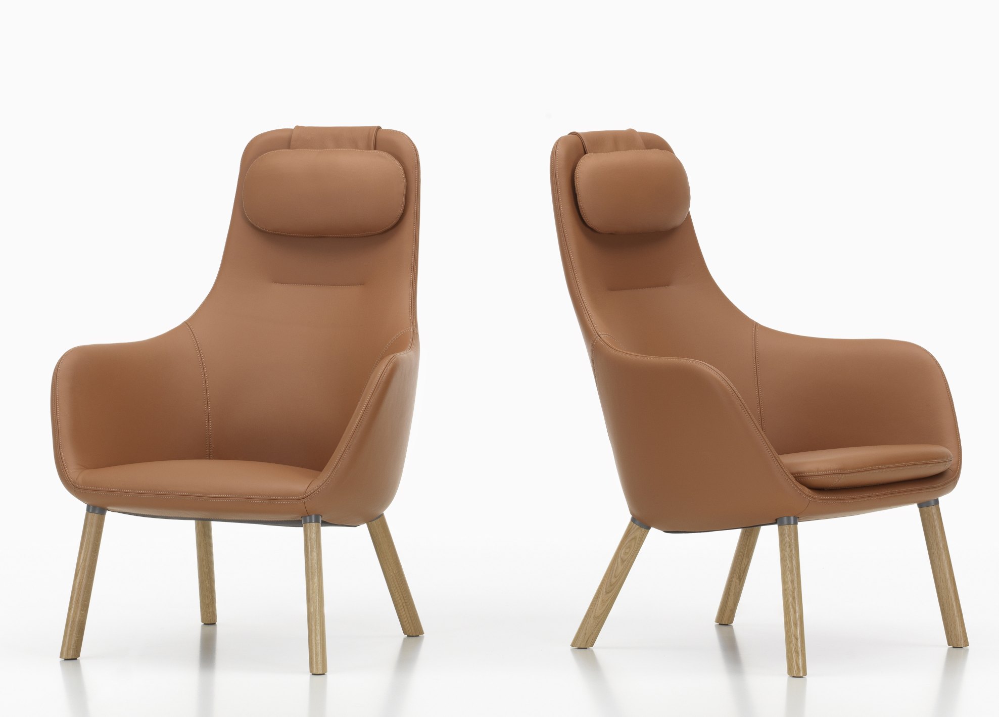 Hal Lounge Chair Sessel von Vitra mit braunem Lederbezug und Sitzkissen, modernes Design für Wohnzimmer.
