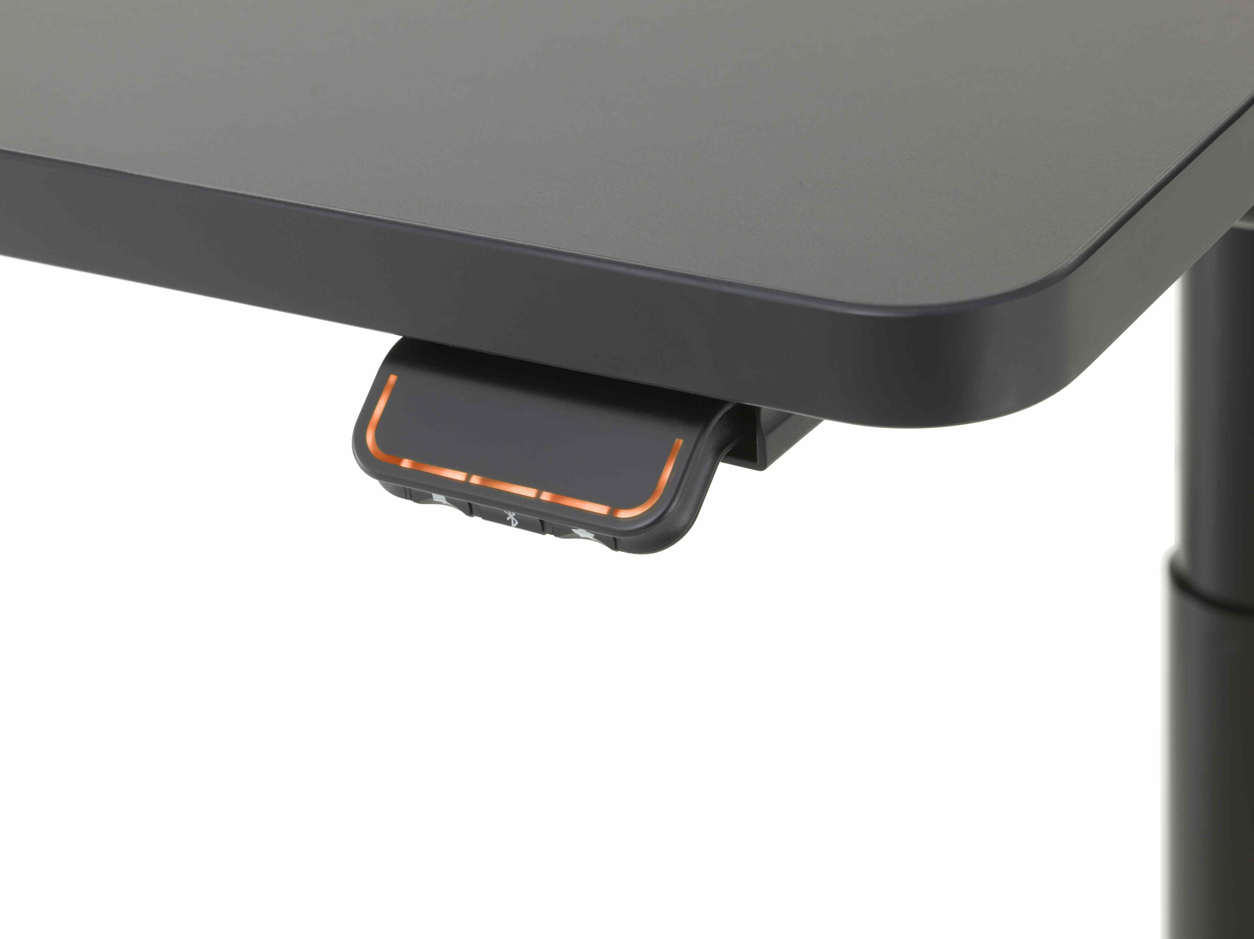 Detailaufnahme des Vitra Tyde Sitz- und Stehtischs mit Bedienelement zur Höhenverstellung, ideal für ergonomisches Arbeiten.