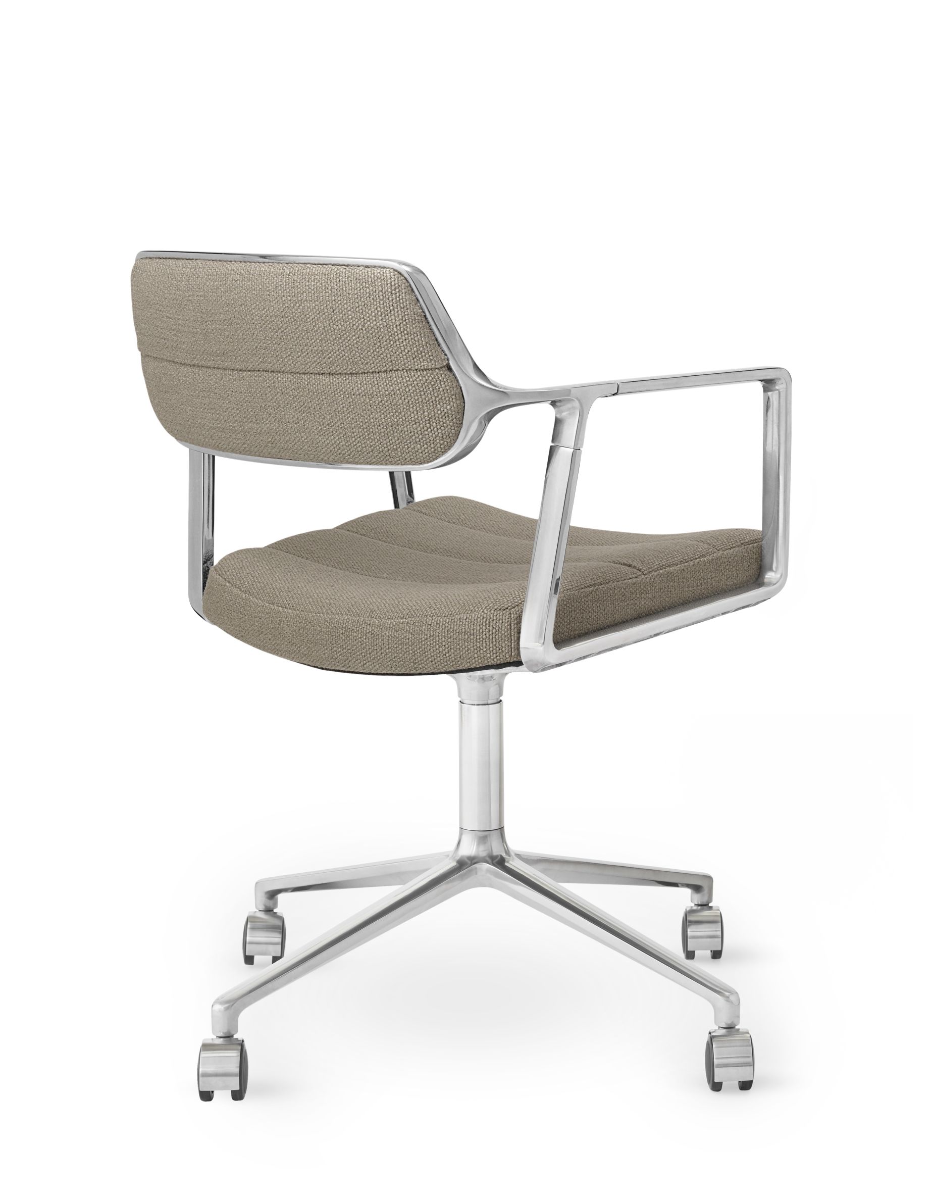 Vipp 453 / Vipp453 Draaistoel DONKERZAND TEXTIEL / GEPOLIJST ALUMINIUM FRAME MET WIELTJES Vipp UNIEK EXEMPLAAR