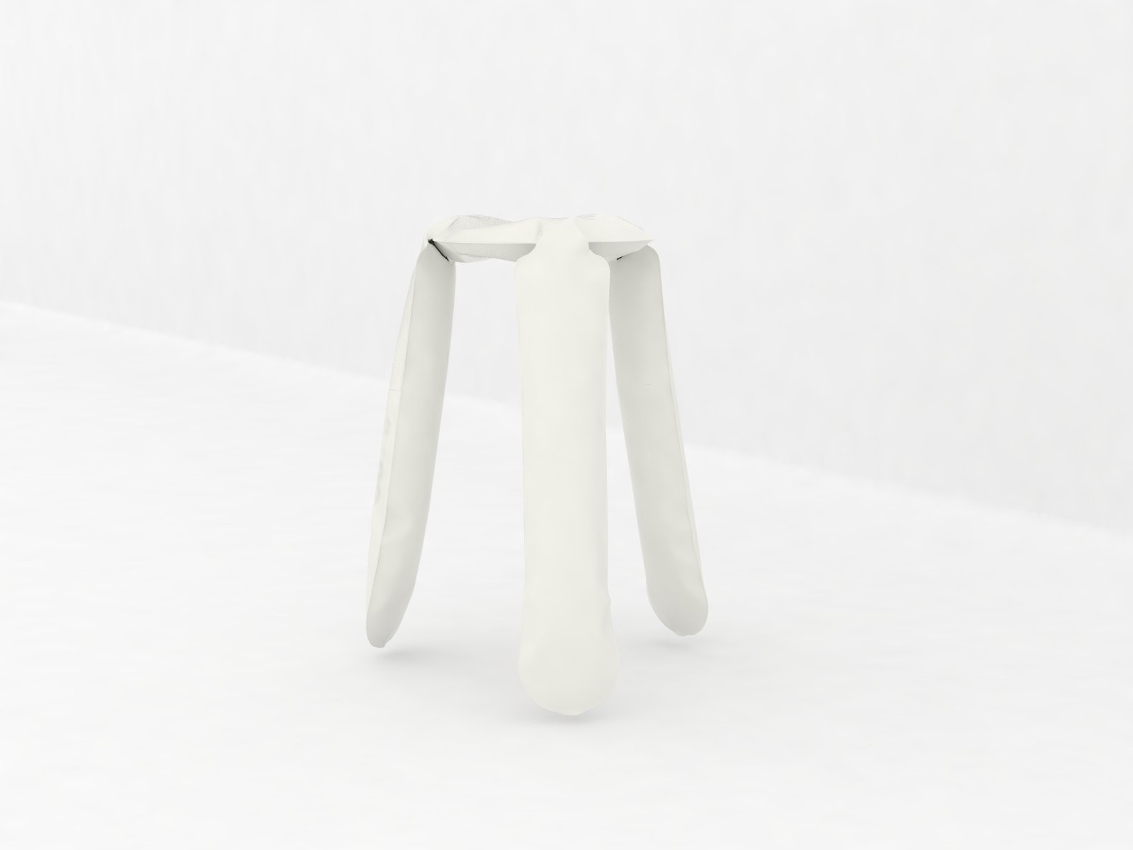 Moderner, minimalistischer Hocker in Weiß, dreibeiniges Design für Wohnzimmer und Esszimmer, skandinavischer Stil.