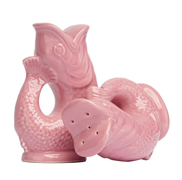 Rosa Gluggle Fisch Salz- und Pfefferstreuer Set aus Keramik, dekorative Küchenaccessoires für Tischdekoration.