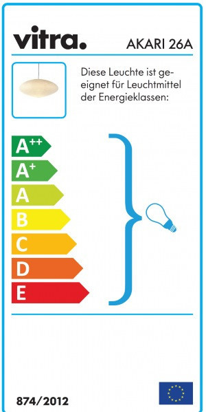 Energieeffizienzlabel für Vitra Akari 26A Pendelleuchte, geeignet für Leuchtmittel der Energieklassen A++ bis E.