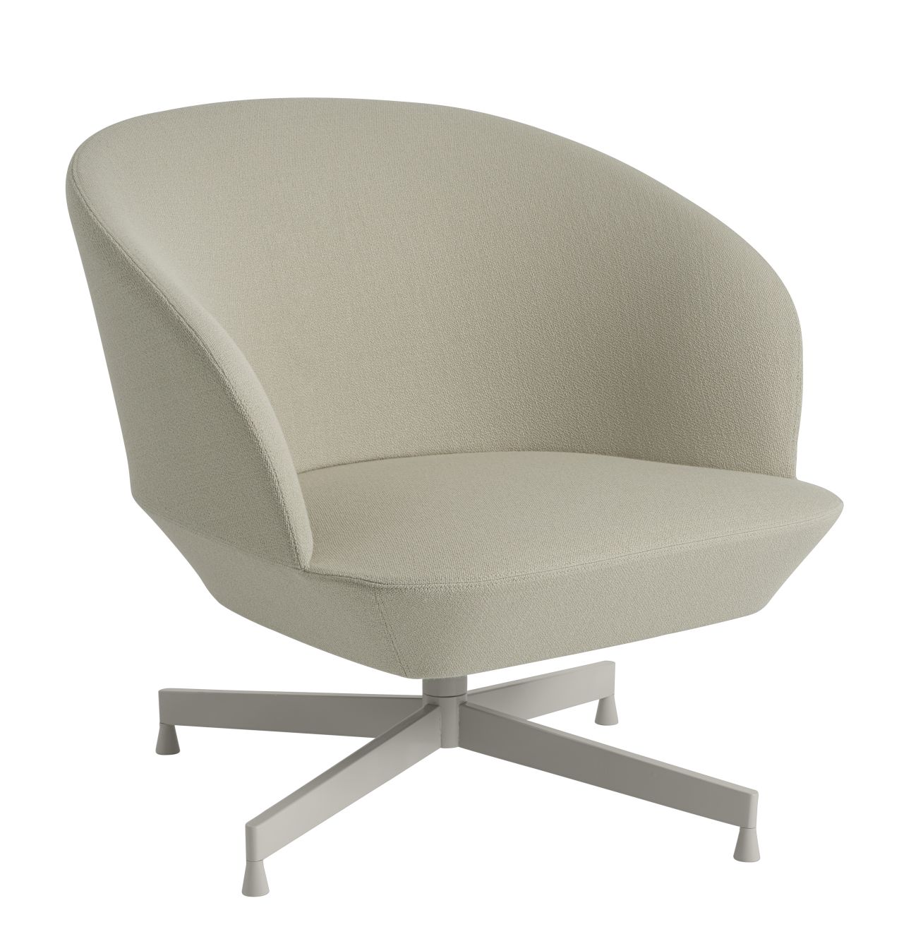 Beiger Oslo Lounge Chair Sessel von Muuto mit Drehfuß und Stoffbezug, modernes Design für Wohnzimmer.
