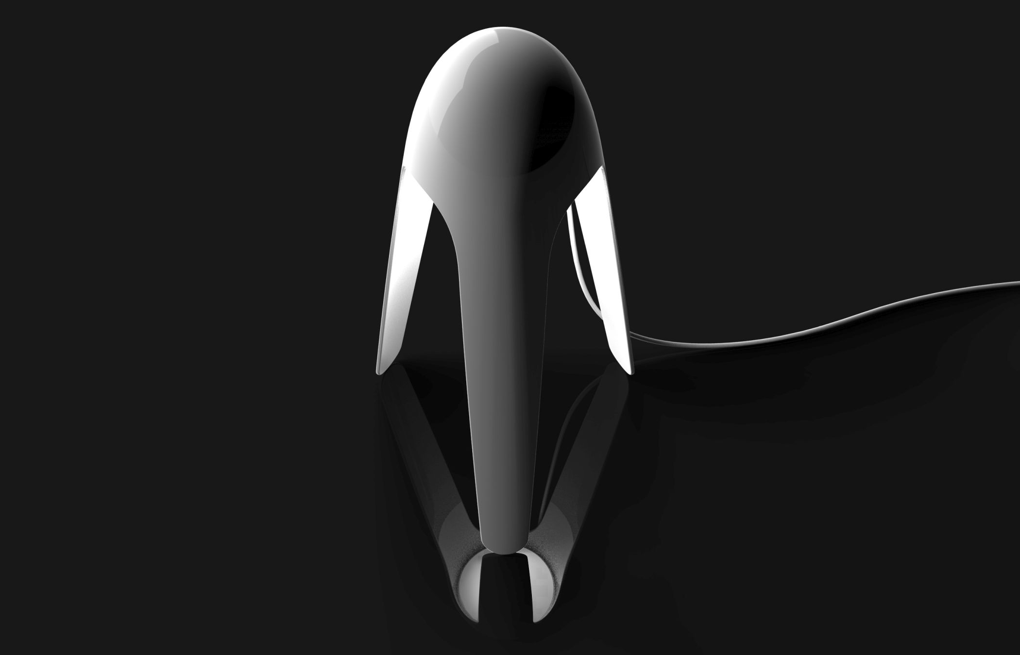 Moderne Cyborg Tischleuchte von Martinelli Luce in Weiß, futuristisches Design für Nachttisch oder Schreibtisch.