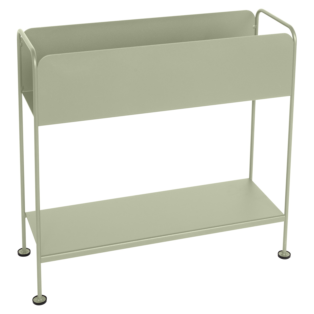 Fermob Picolino Pflanzkasten in Moosgrün, moderner Outdoor-Blumenkasten mit zwei Ebenen für Garten und Terrasse.
